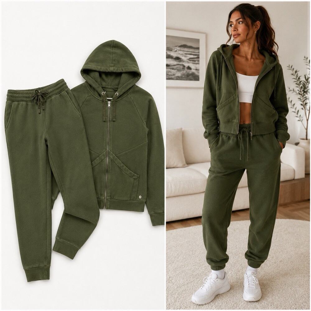 Fabletics Jogger Set XS Olive Green Gorpcore Utility Streetwear Lounge Chic